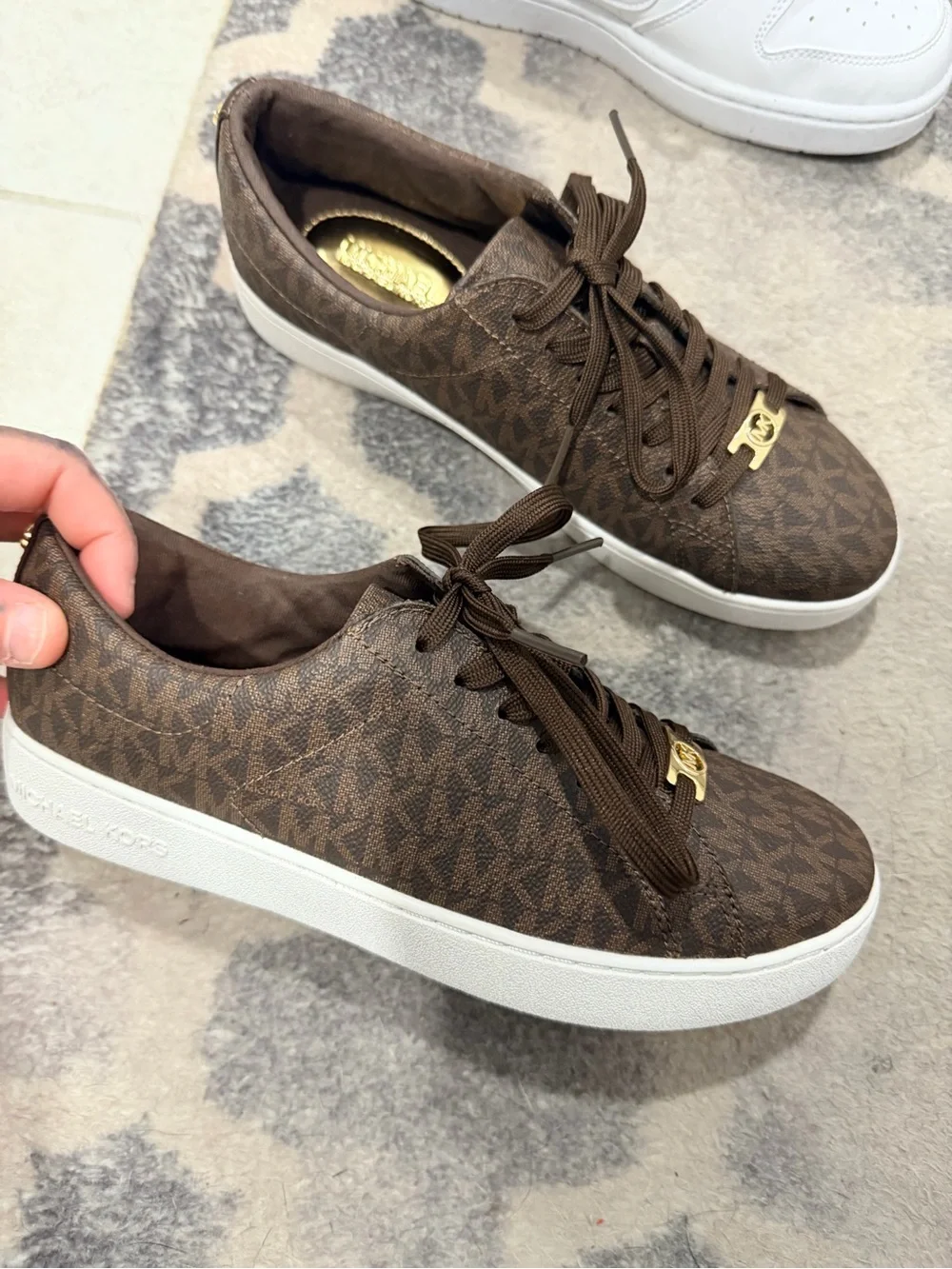 Michael Kors Brown and Gold Logo Lace-Up Sneakers